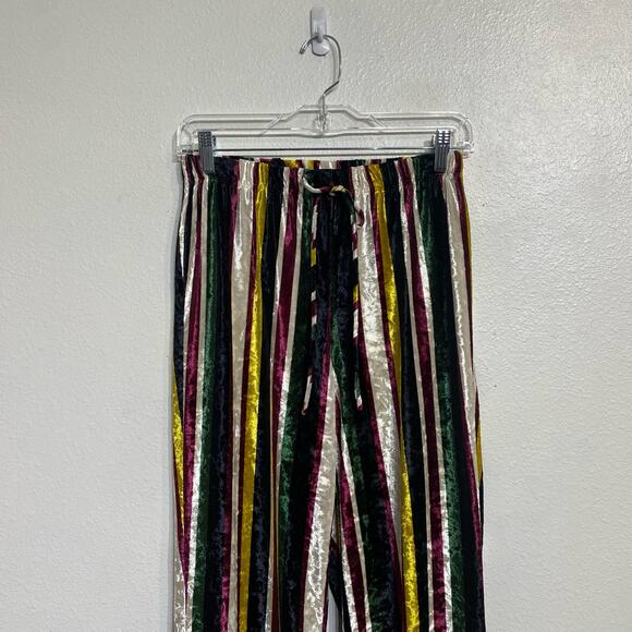 Fashion Nova Yeva Velvet Striped Straight Leg Multicolor Velvet Pants Sz M - Picture 3 of 12
